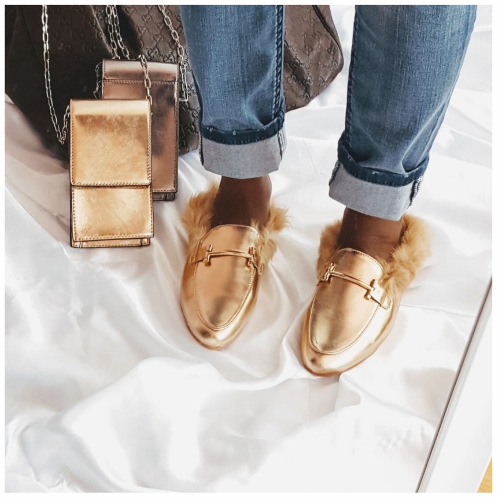 Rose Gold Faux Fur Trimmed Mule - Picture 4 of 8